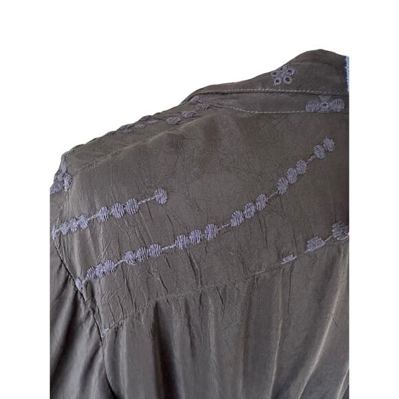 Johnny Was - Vintage NWT Black Maxi Shirt Dress w/Navy Embroidery - XXL - Picture 6 of 14